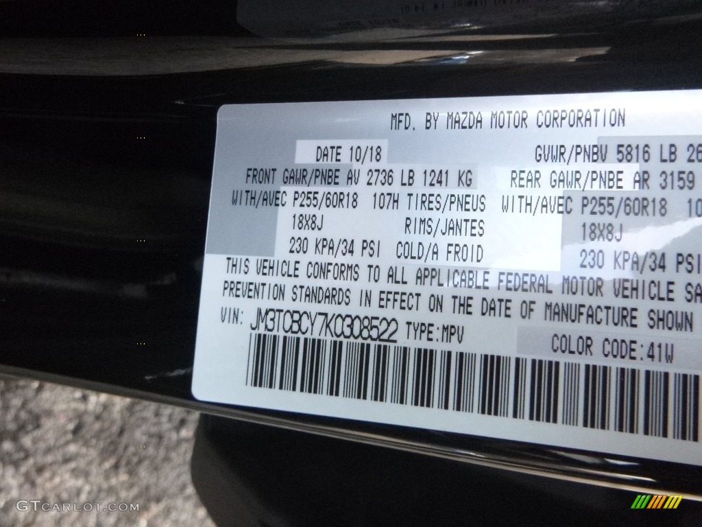 2019 CX-9 Color Code 41W for Jet Black Mica Photo #130991483