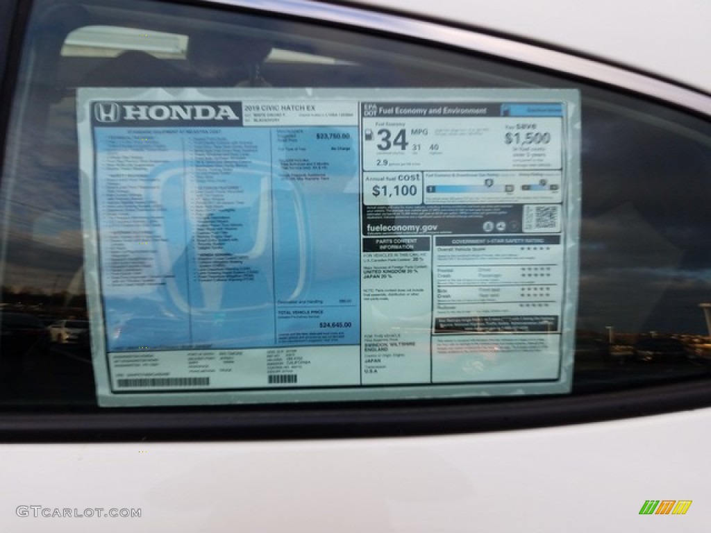 2019 Honda Civic EX Hatchback Window Sticker Photo #130994876