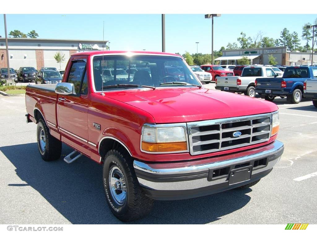 1996 F150 XLT Regular Cab 4x4 - Bright Red / Opal Grey photo #1