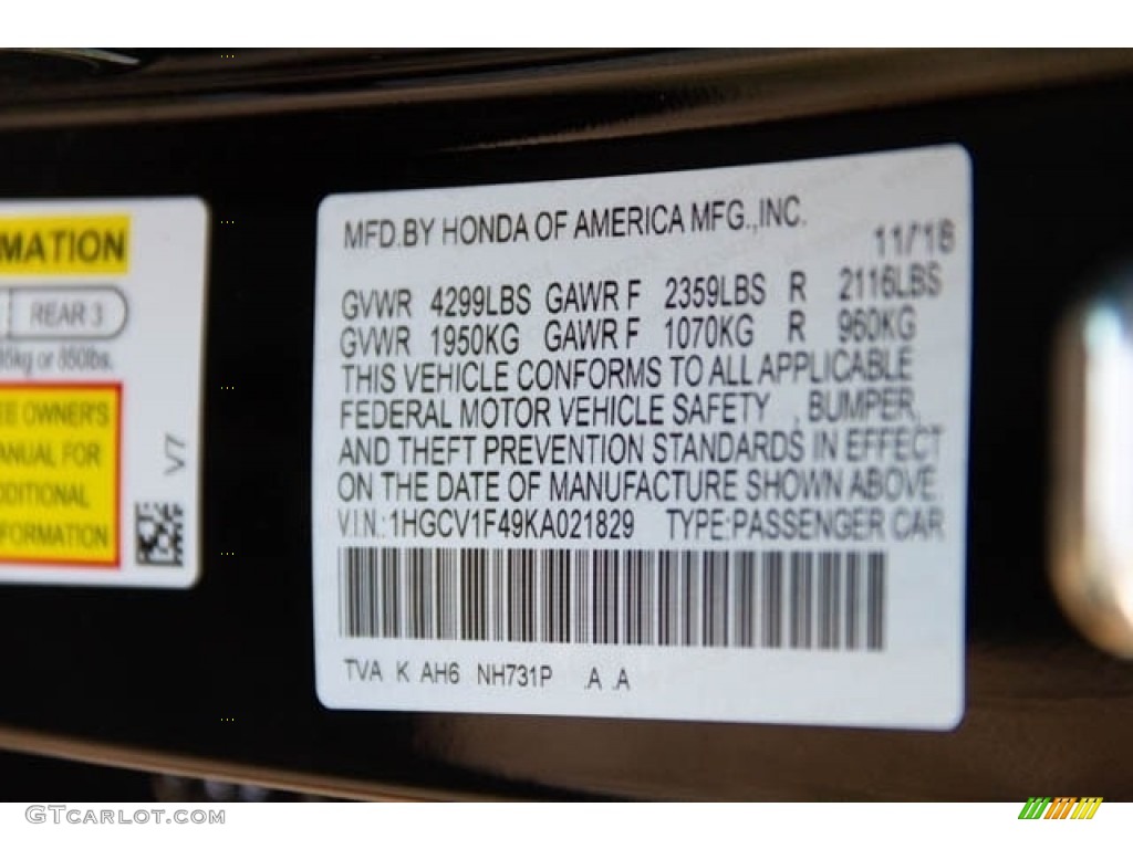 2019 Accord Color Code NH731P for Crystal Black Pearl Photo #131052509