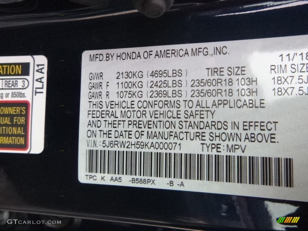 2019 CR-V Color Code B588PX for Obsidian Blue Pearl Photo #131063681