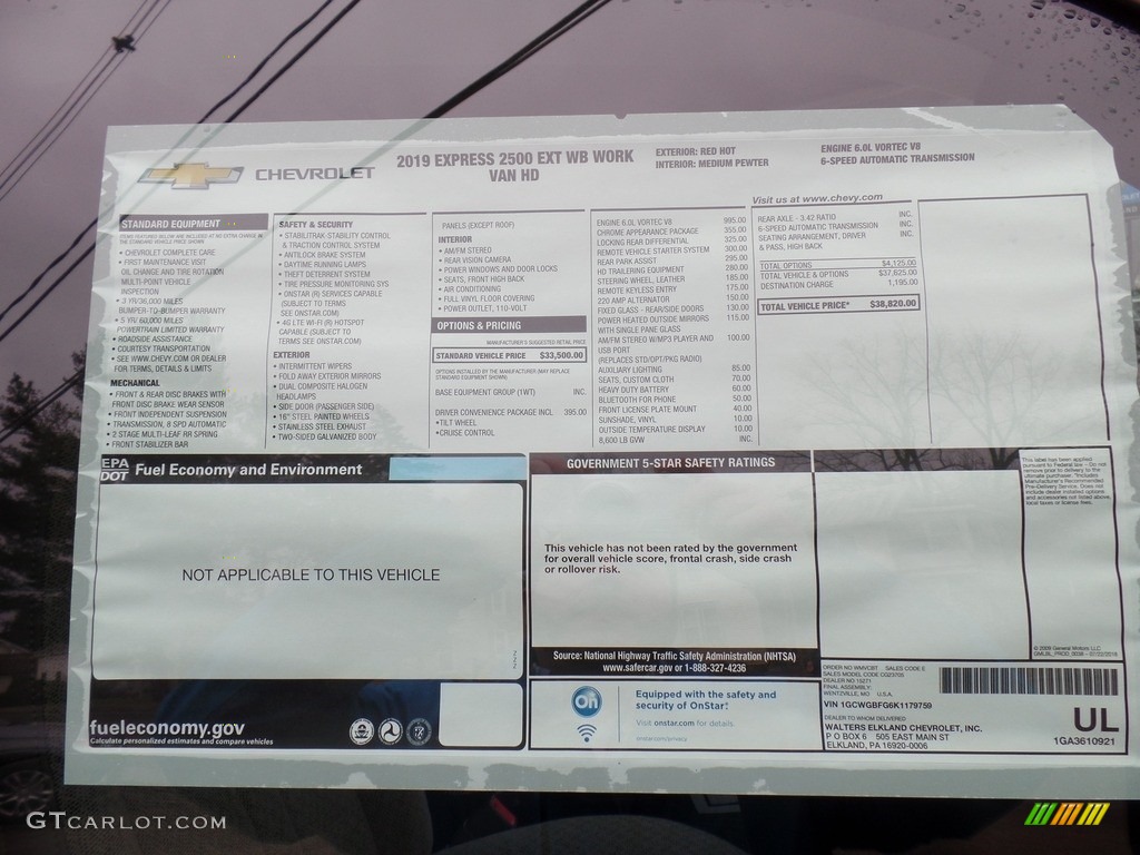 2019 Chevrolet Express 2500 Cargo Extended WT Window Sticker Photo #131065091