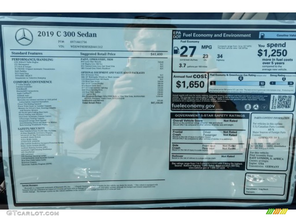 2019 Mercedes-Benz C 300 Sedan Window Sticker Photo #131066597