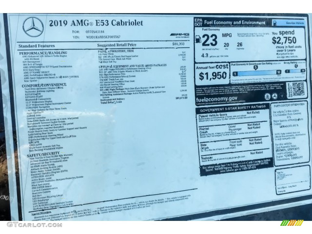 2019 Mercedes-Benz E 53 AMG 4Matic Cabriolet Window Sticker Photo #131068034