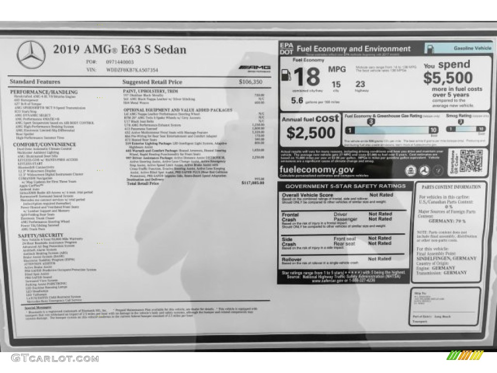 2019 Mercedes-Benz E AMG 63 S 4Matic Sedan Window Sticker Photo #131068541