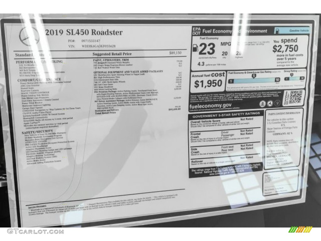 2019 Mercedes-Benz SL 450 Roadster Window Sticker Photo #131078914