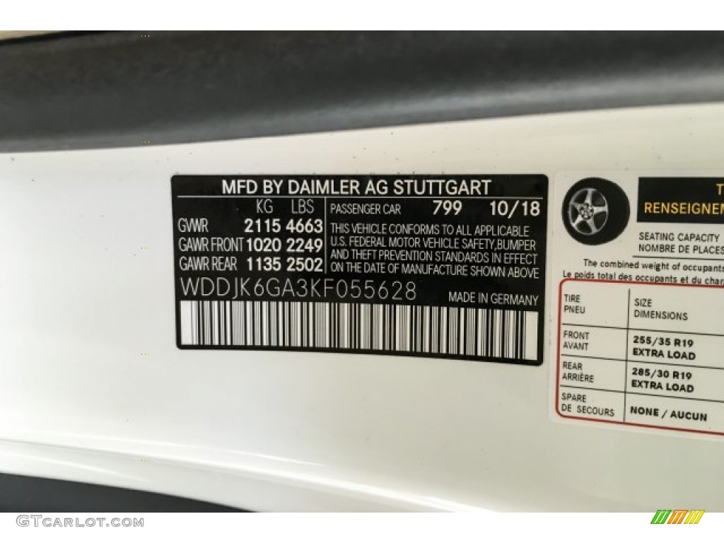 2019 SL Color Code 799 for designo Diamond White Metallic Photo #131078932