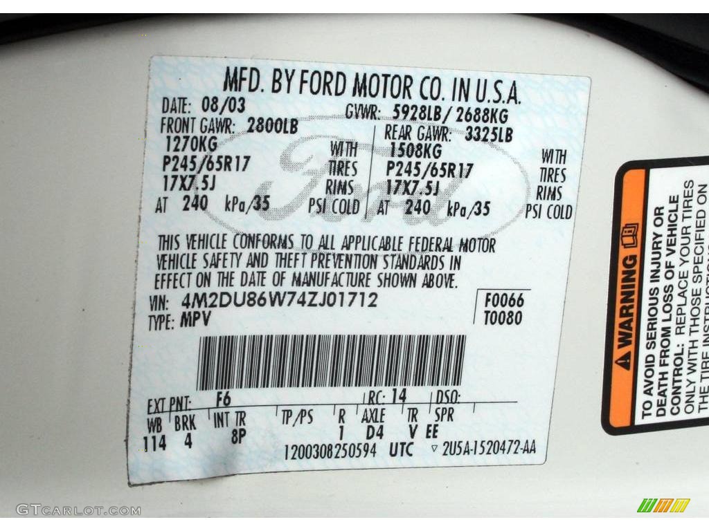 2004 Mountaineer V8 Premier AWD - Ceramic White Pearl / Medium Dark Parchment photo #18