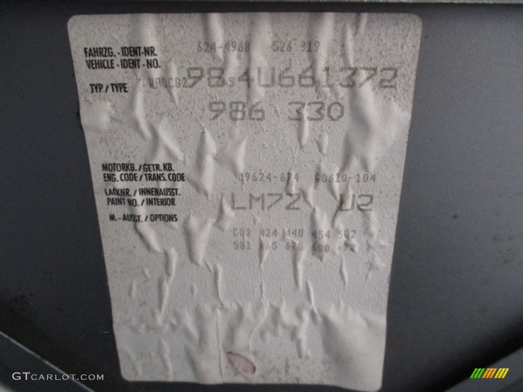 2004 Boxster Color Code LM72 for GT Silver Metallic Photo #131079337