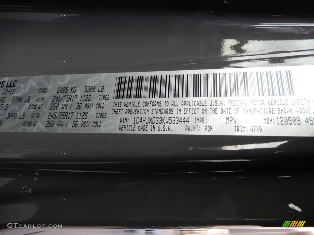 2019 Wrangler Unlimited Color Code PDN for Sting-Gray Photo #131082022