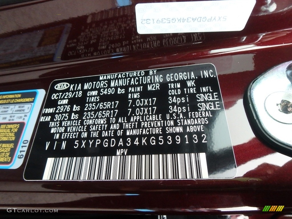 2019 Sorento Color Code M2R for Sangria Photo #131083954