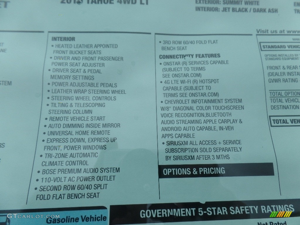 2019 Tahoe LT 4WD - Summit White / Jet Black/Dark Ash photo #54
