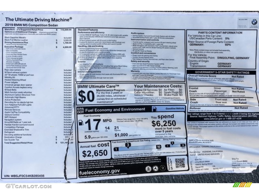 2019 BMW M5 Competition Window Sticker Photo #131094709