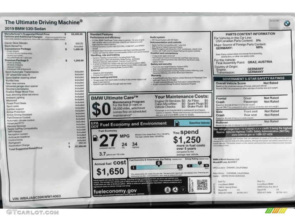 2019 5 Series 530i Sedan - Glacier Silver Metallic / Black photo #10
