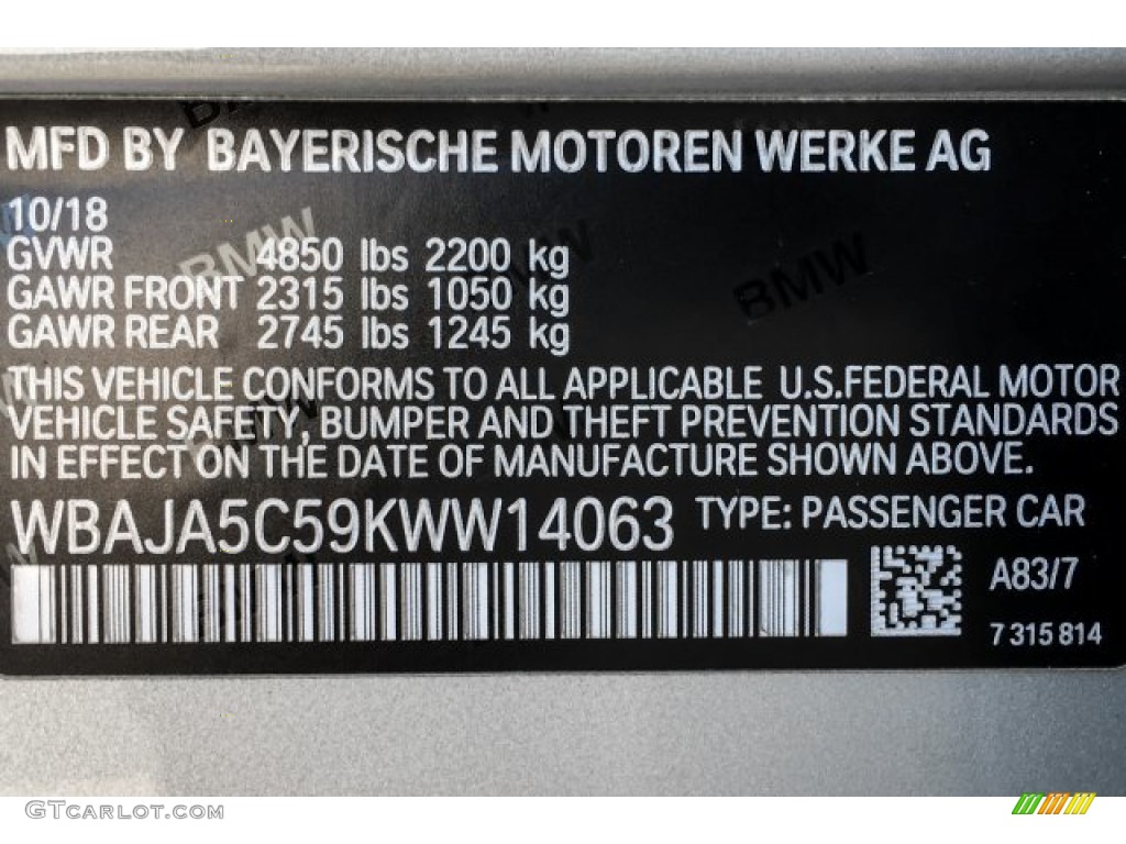 2019 5 Series 530i Sedan - Glacier Silver Metallic / Black photo #11