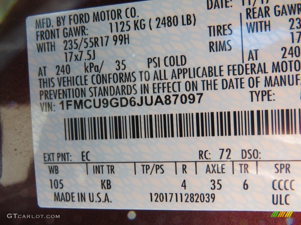 2018 Escape SE 4WD - Cinnamon Glaze / Charcoal Black photo #47