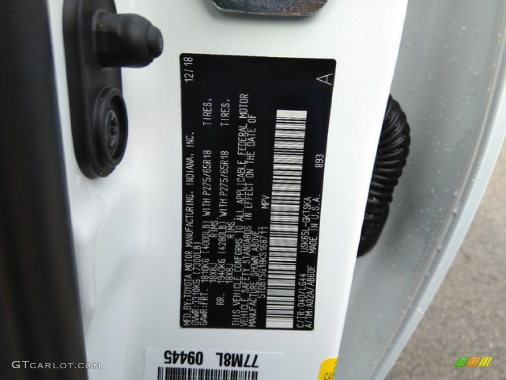 2019 Sequoia Color Code 040 for Super White Photo #131129891
