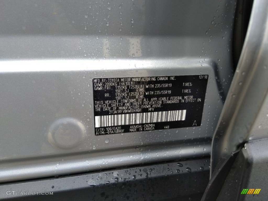 2019 RAV4 Color Code 1D6 for Silver Sky Metallic Photo #131130903