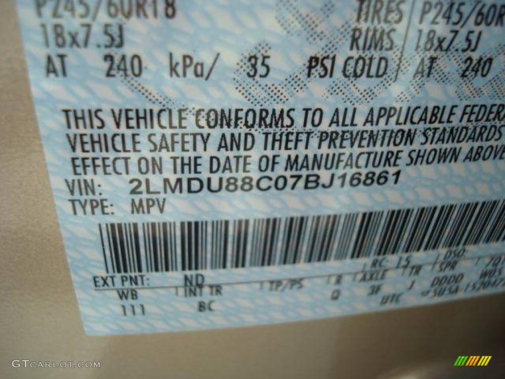 2007 MKX Color Code ND for Dune Pearl Metallic Photo #13113275