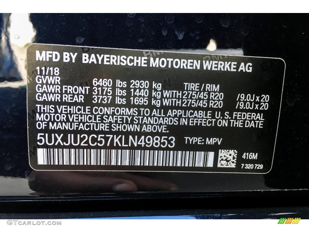 2019 X5 Color Code 416 for Carbon Black Metallic Photo #131142998