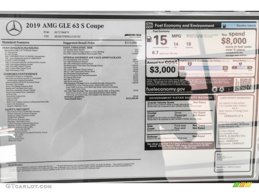 2019 Mercedes-Benz GLE 63 S AMG 4Matic Coupe Window Sticker Photo #131143844