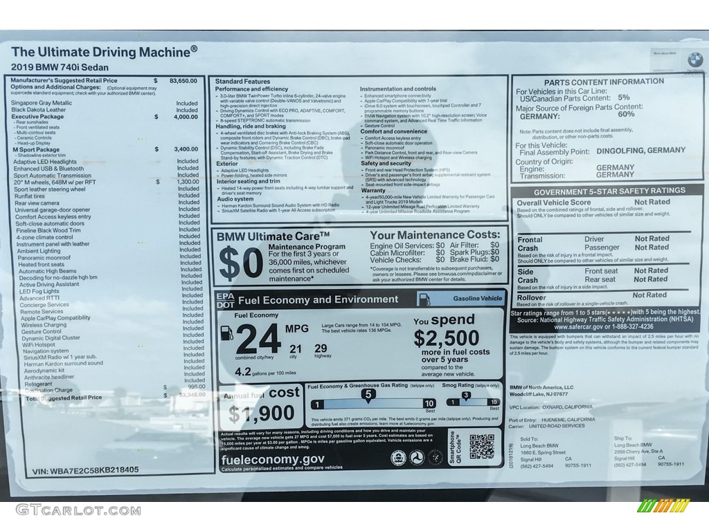 2019 7 Series 740i Sedan - Singapore Gray Metallic / Black photo #10