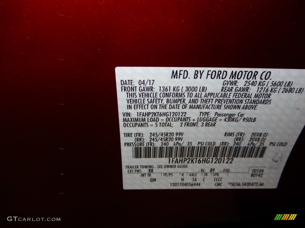 2017 Taurus Color Code RR for Ruby Red Photo #131146442