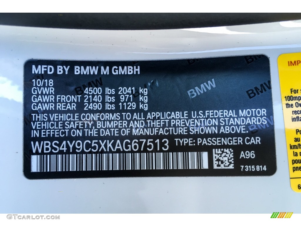2019 M4 Color Code A96 for Mineral White Metallic Photo #131146694