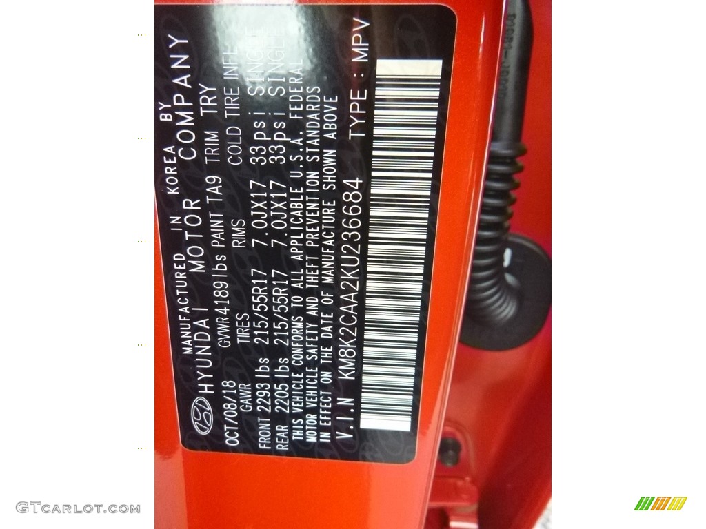 2019 Kona Color Code TA9 for Sunset Orange Photo #131148746