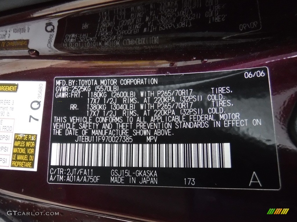 2007 FJ Cruiser 4WD - Black Cherry Pearl / Dark Charcoal photo #26