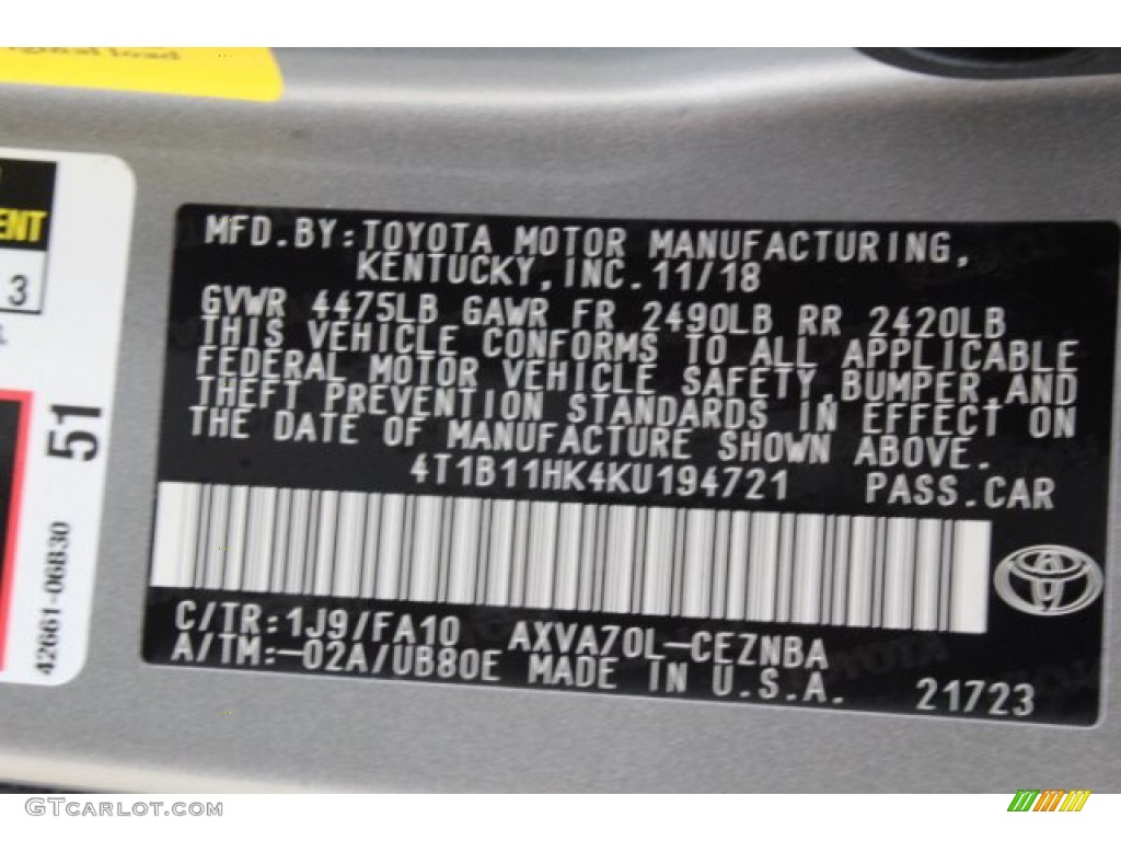 2019 Camry LE - Celestial Silver Metallic / Ash photo #23