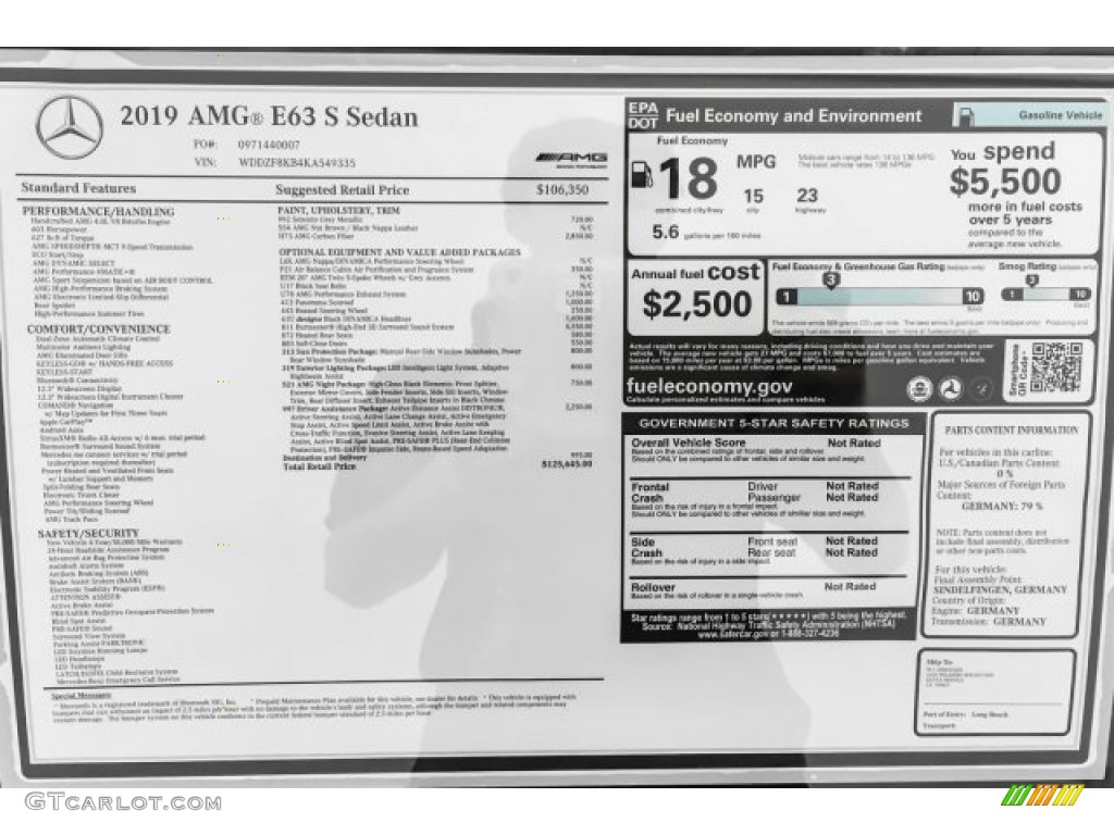 2019 Mercedes-Benz E AMG 63 S 4Matic Sedan Window Sticker Photo #131170790