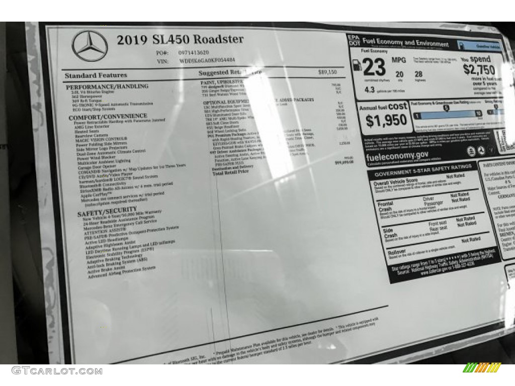 2019 Mercedes-Benz SL 450 Roadster Window Sticker Photo #131174918