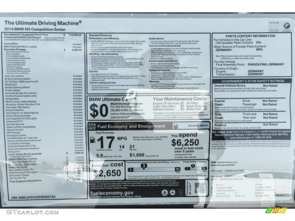 2019 M5 Competition - Alpine White / Black photo #10