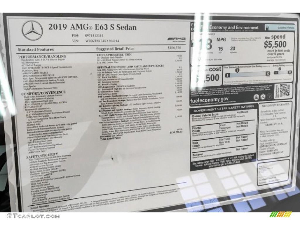 2019 Mercedes-Benz E AMG 63 S 4Matic Sedan Window Sticker Photo #131194167