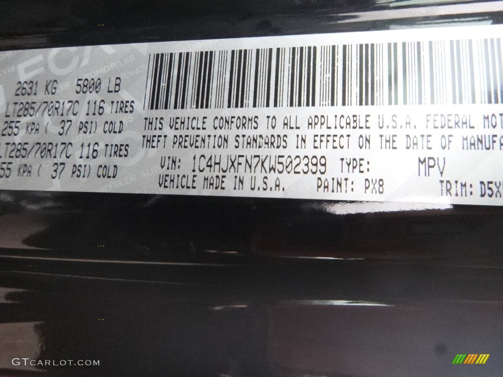 2019 Wrangler Unlimited Color Code PX8 for Black Photo #131213848