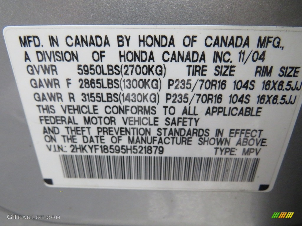 2005 Pilot EX-L 4WD - Billet Silver Metallic / Gray photo #45