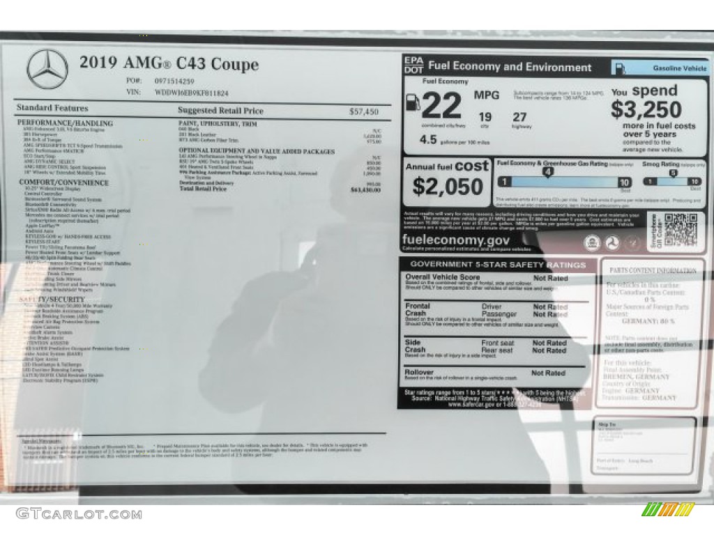 2019 Mercedes-Benz C 43 AMG 4Matic Coupe Window Sticker Photo #131227881