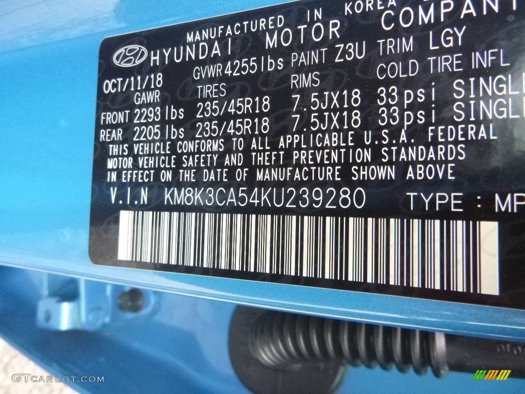 2019 Kona Color Code Z3U for Surf Blue Photo #131234886