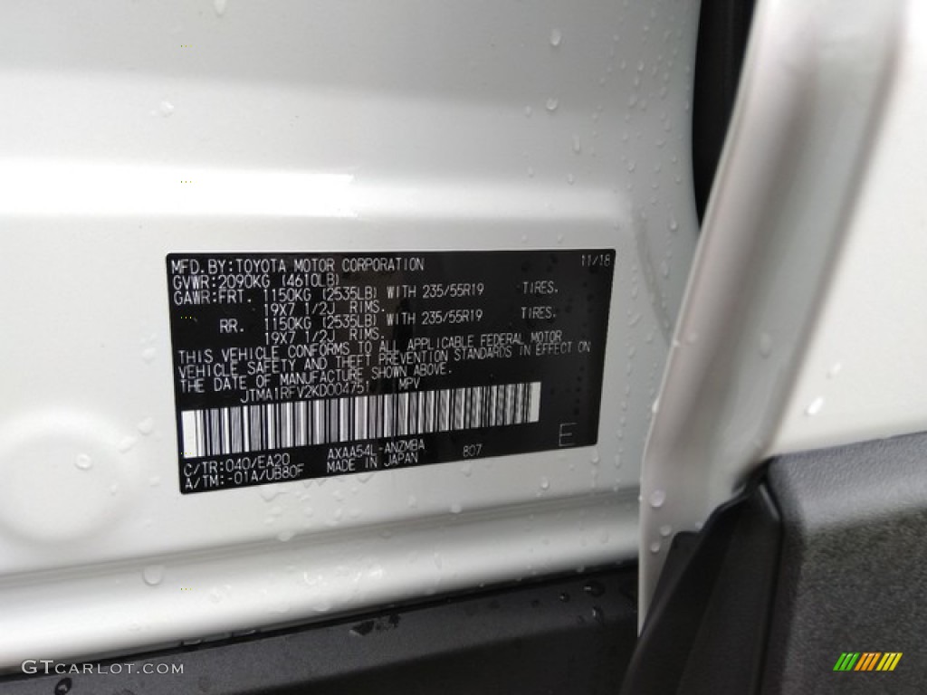 2019 RAV4 Color Code 040 for Super White Photo #131290227