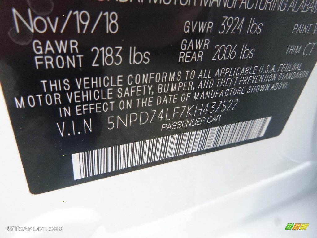 2019 Elantra SE - Quartz White Pearl / Black photo #13