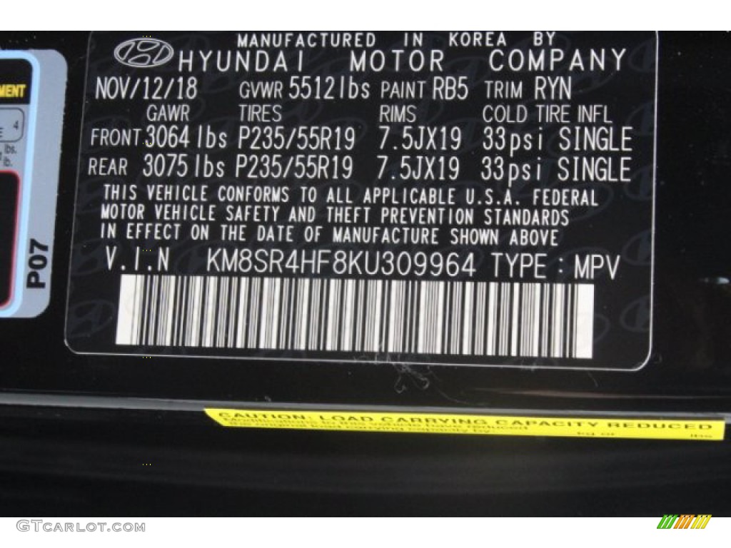 2019 Hyundai Santa Fe XL Limited Ultimate Color Code Photos