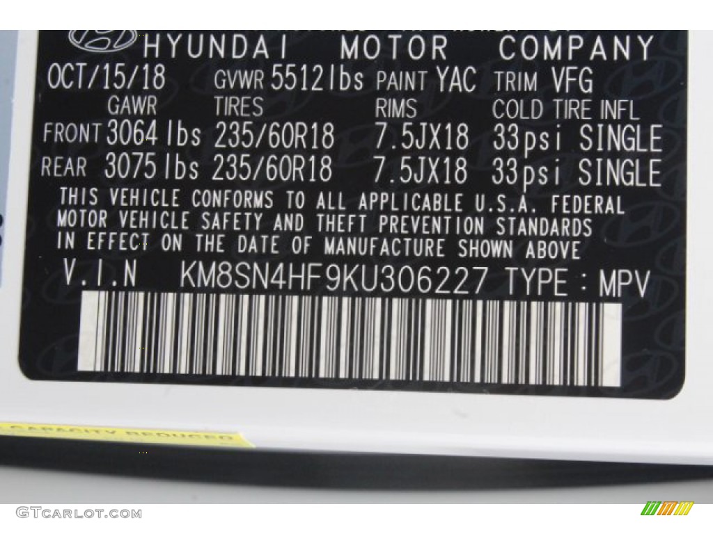 2019 Hyundai Santa Fe XL SE Color Code Photos