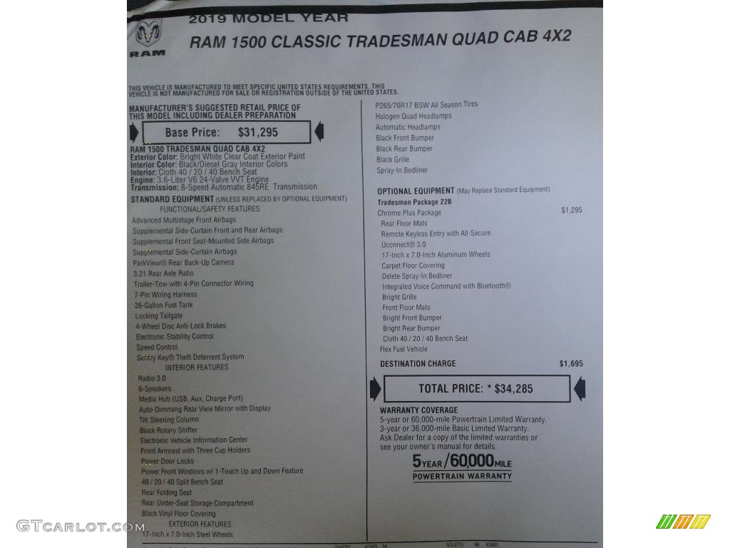 2019 1500 Classic Tradesman Quad Cab - Bright White / Black/Diesel Gray photo #27