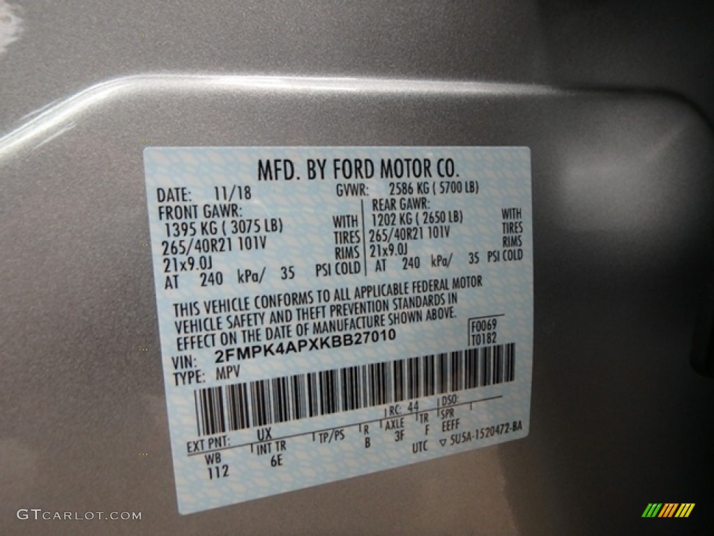 2019 Ford Edge ST AWD Color Code Photos