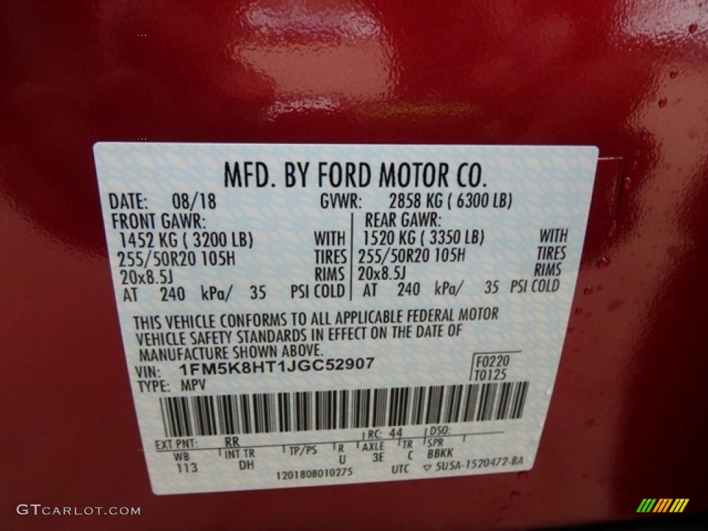2018 Ford Explorer Platinum 4WD Color Code Photos