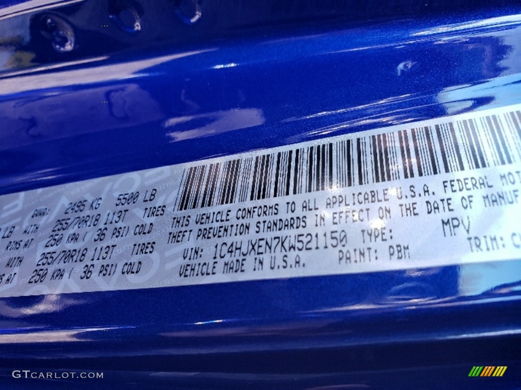 2019 Wrangler Unlimited Color Code PBM for Ocean Blue Metallic Photo #131362589