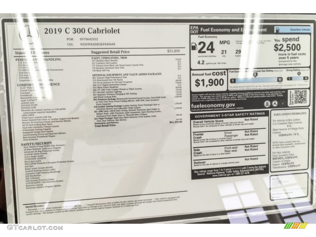 2019 Mercedes-Benz C 300 Cabriolet Window Sticker Photo #131362664