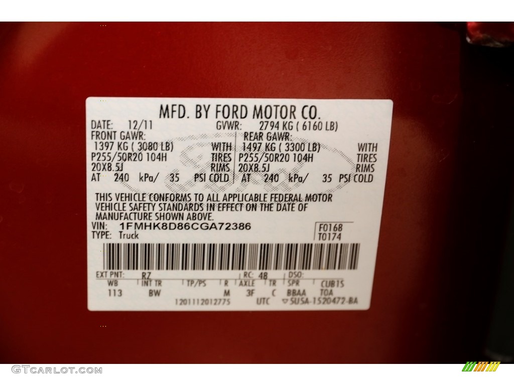 2012 Explorer XLT 4WD - Red Candy Metallic / Charcoal Black photo #23