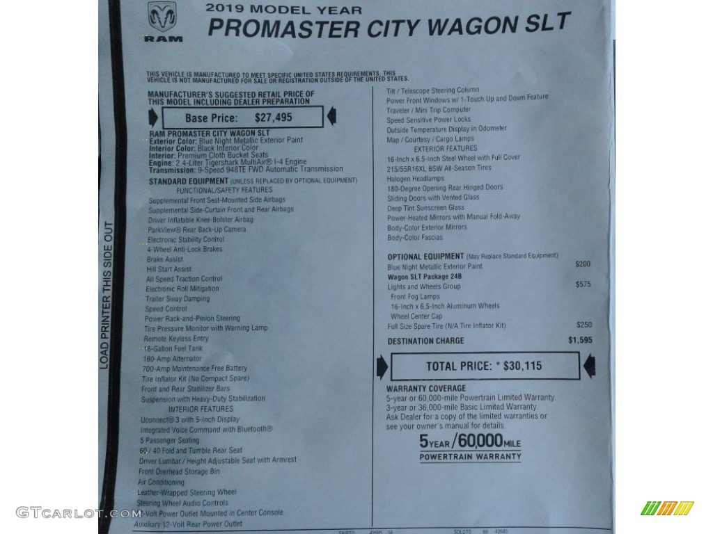 2019 Ram ProMaster City Wagon SLT Window Sticker Photos